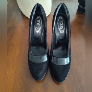 Tod's Black Leather and Suede Heels